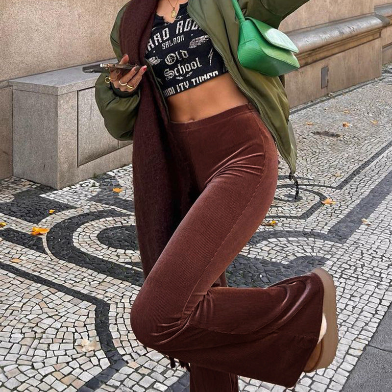 Damen Elegante Schlaghose mit hohem Bund und glattem Material Drune