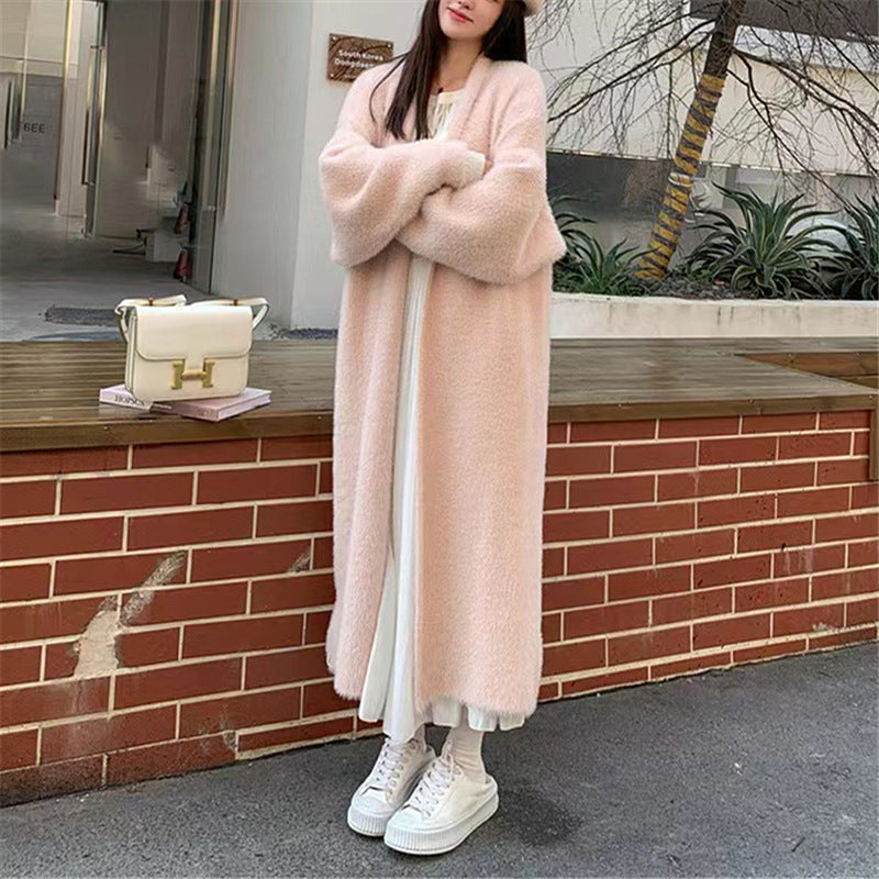 Damen Flauschiger Maxi Cardigan mit tiefem V-Ausschnitt und oversized Silhouette Drune