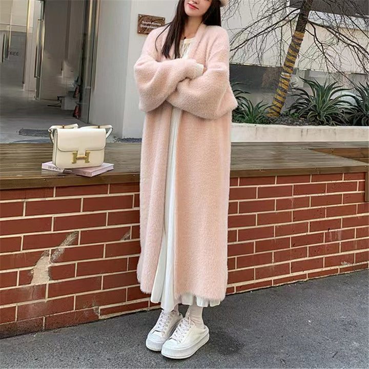 Damen Flauschiger Maxi Cardigan mit tiefem V-Ausschnitt und oversized Silhouette Drune