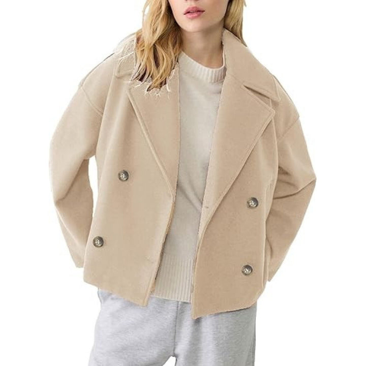 Damen Kurzer Zweireihiger Wollmix-Peacoat mit übergroßem Revers Drune