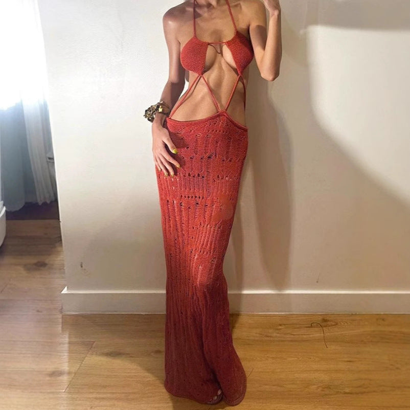Damen Maxikleid mit raffiniertem Cut-Out-Design und zarten Trägern Drune