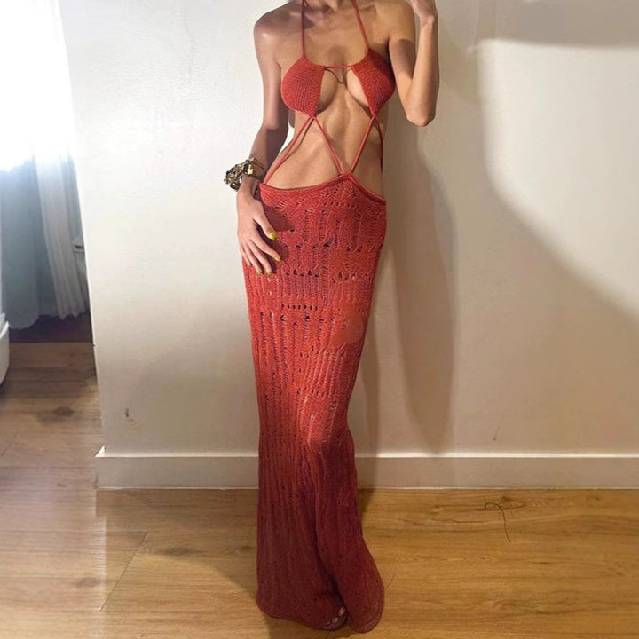 Damen Maxikleid mit raffiniertem Cut-Out-Design und zarten Trägern Drune