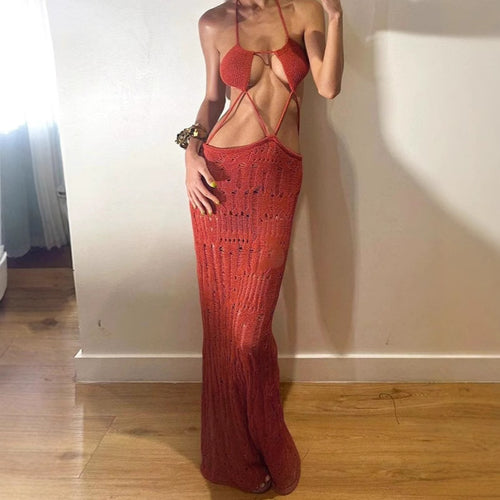 Damen Maxikleid mit raffiniertem Cut-Out-Design und zarten Trägern Drune