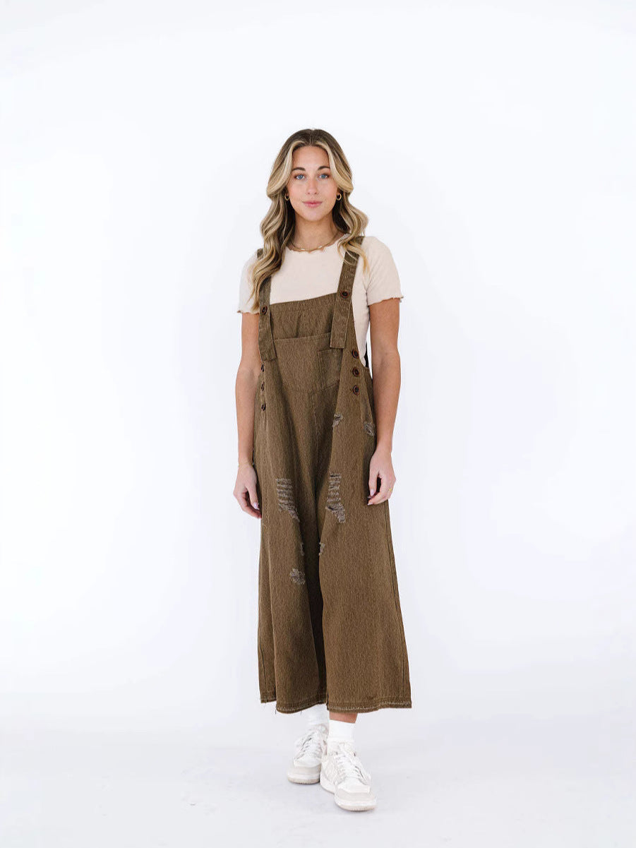 Damen Lässige Denim-Latzhose mit modischen Ripped-Details Drune