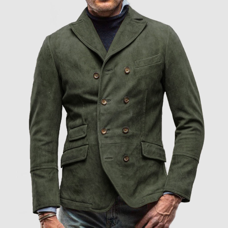 Herren modische Lederjacke mit doppelter Knopfleiste und praktischen Taschen Drune