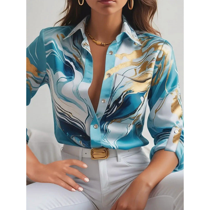 Damen Elegante Satinbluse mit maritimen Muster Drune