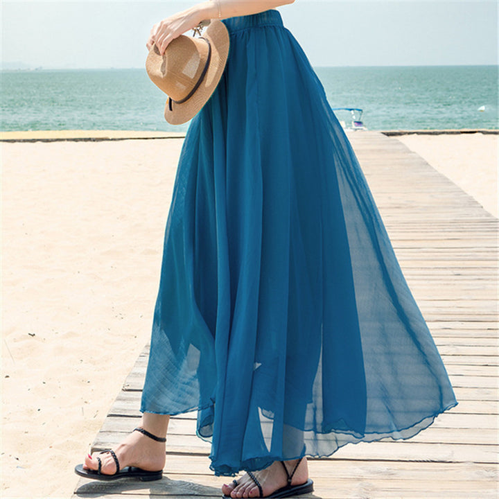 Damen nan fließender Maxirock aus Chiffon mit elastischem Bund und mehrlagigem Volant Drune