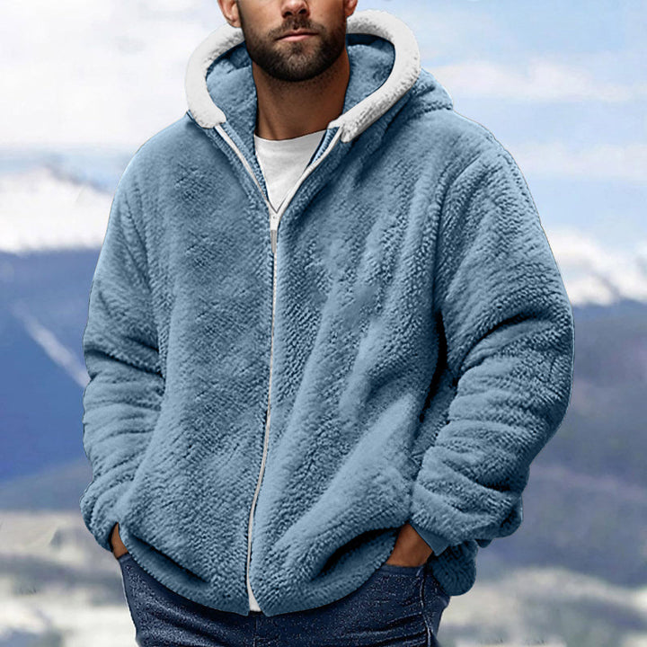 Herren Kuschelige Teddy-Fleece-Kapuzenjacke mit Reißverschluss und Oversize-Passform Drune