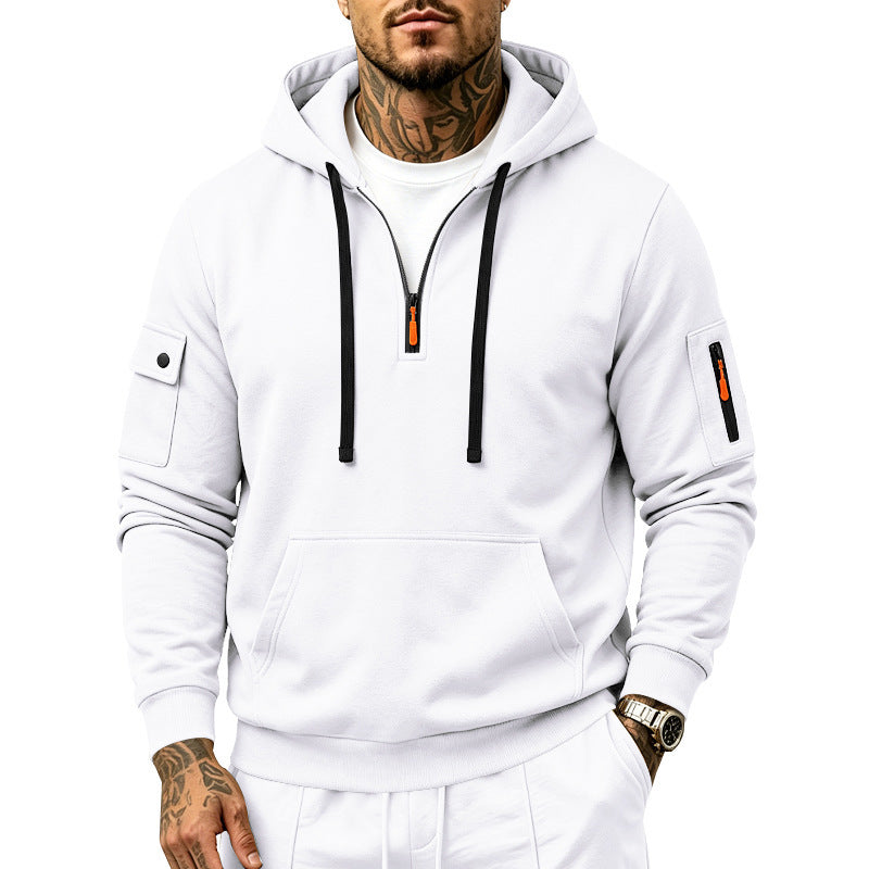 Herren Performance-Hoodie mit Halbreißverschluss, Utility-Ärmeltaschen und Kängurutasche Drune