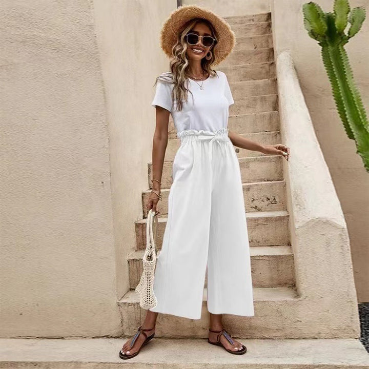 Damen Legere Culottes mit hoher Taille und weitem Bein Drune