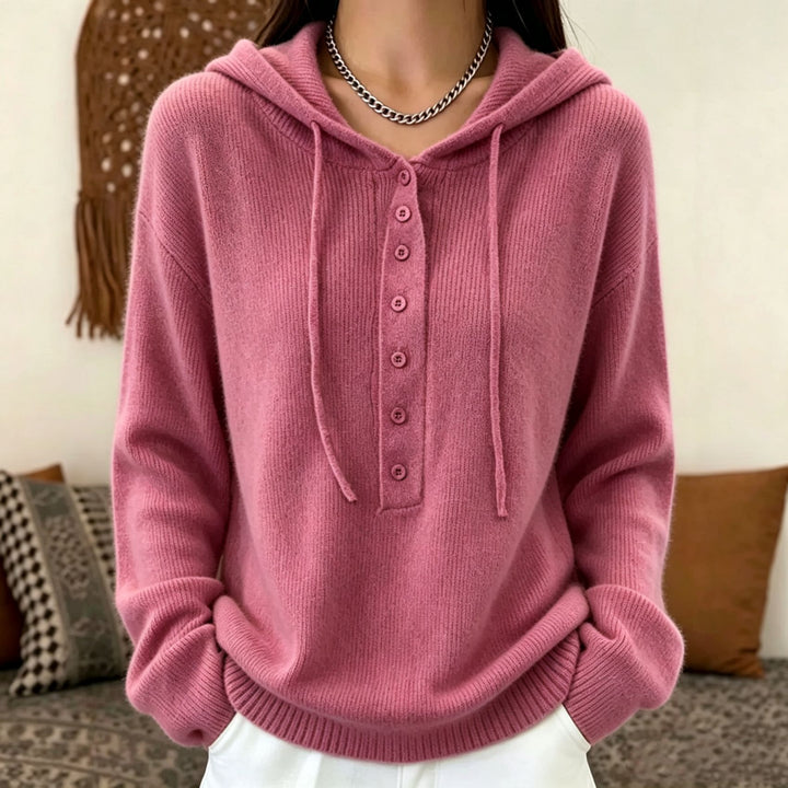 Damen Kapuzenpullover aus weichem Feinstrick mit Knopfleiste und relaxed Fit Drune