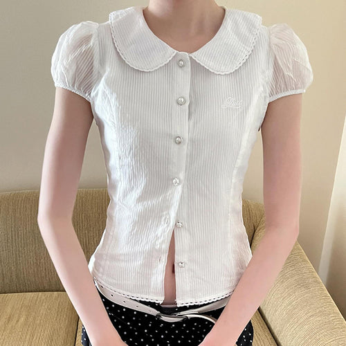 Damen elegante Bluse mit Stehkragen und dekorativen Knopfdetails Drune