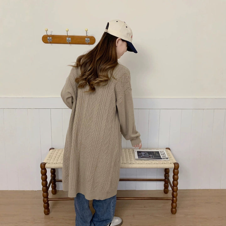 Damen Strickmantel mit Zopfmuster Drune