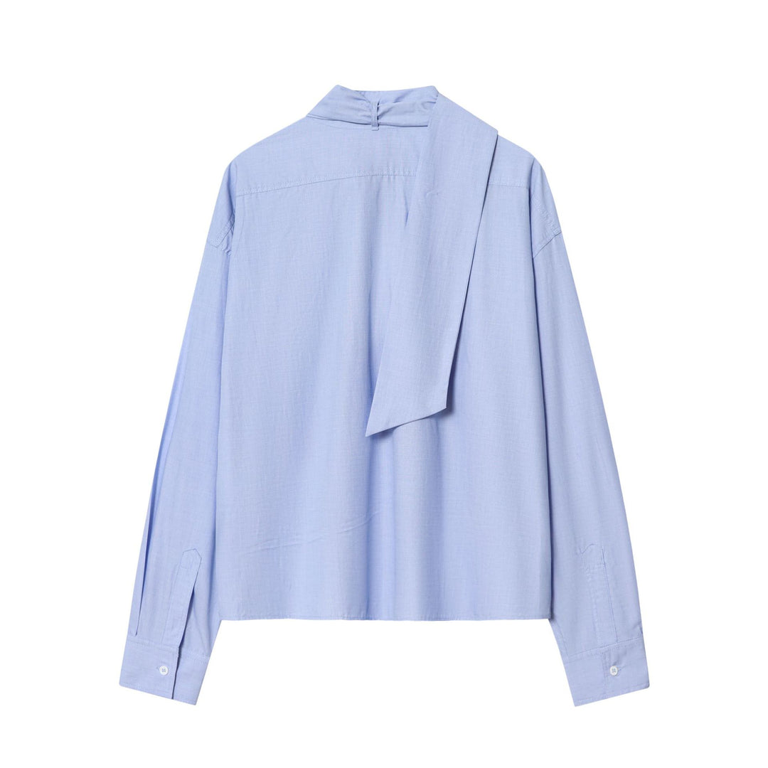 Damen nan oversized Hemdbluse mit dekorativer Schluppe, cropped Boxy-Schnitt und aufgesetzter Brusttasche Drune