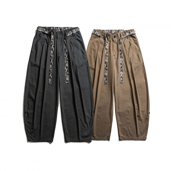 Herren Weite Highwaist Plissée-Hose mit elastischem Bund und bedrucktem Tunnelzug Drune