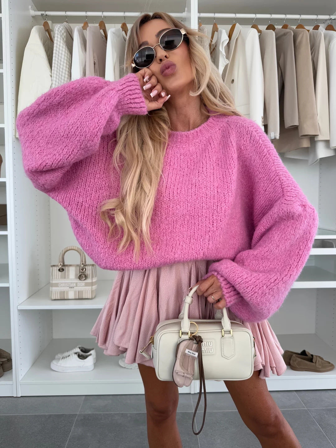 Damen Oversized-Strickpullover mit voluminösen Ärmeln und modernem Design Drune