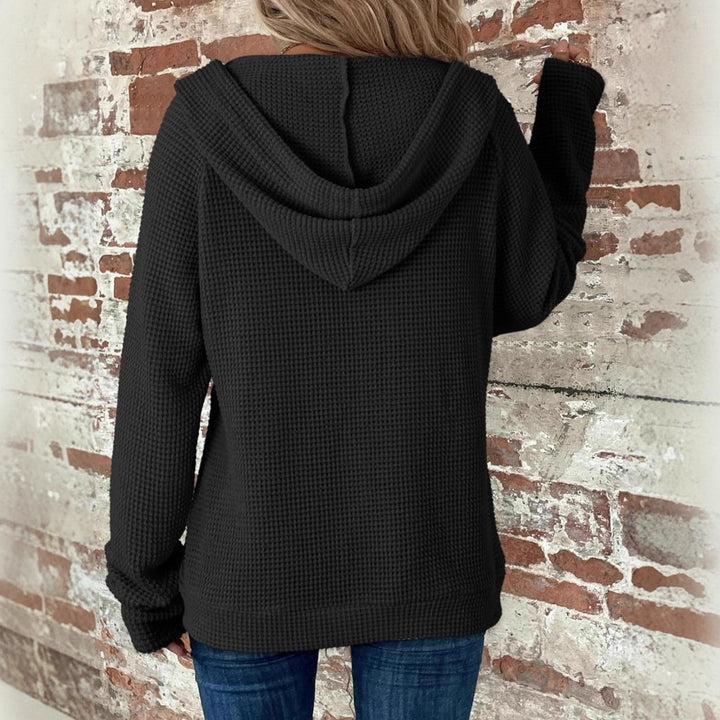 Damen Waffelstrick-Kapuzenjacke mit Reißverschluss, Kängurutaschen und entspannter Silhouette Drune