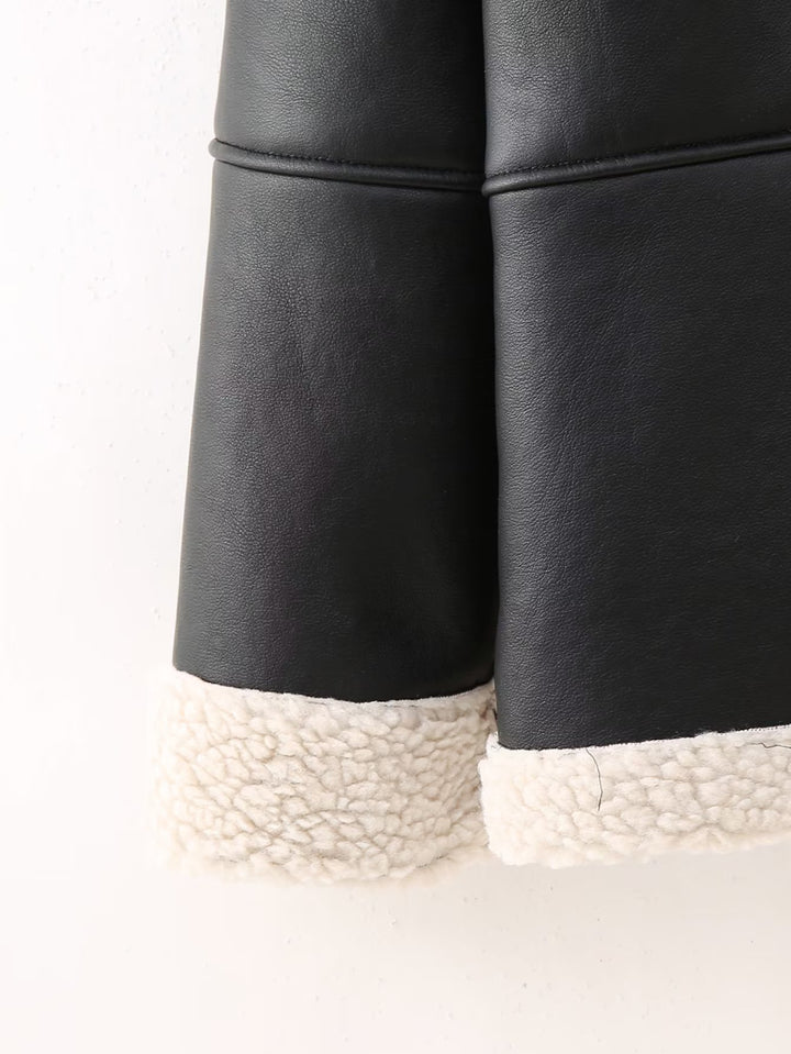 Damen Kunstlederjacke mit kuscheligem Innenfutter und hohem Kragen Drune