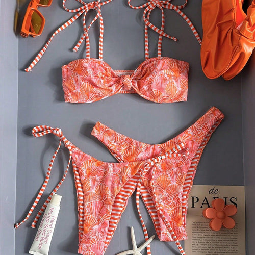 Damen Bandeau-Bikini mit Rüschen und seitlichen Bindebändern Drune