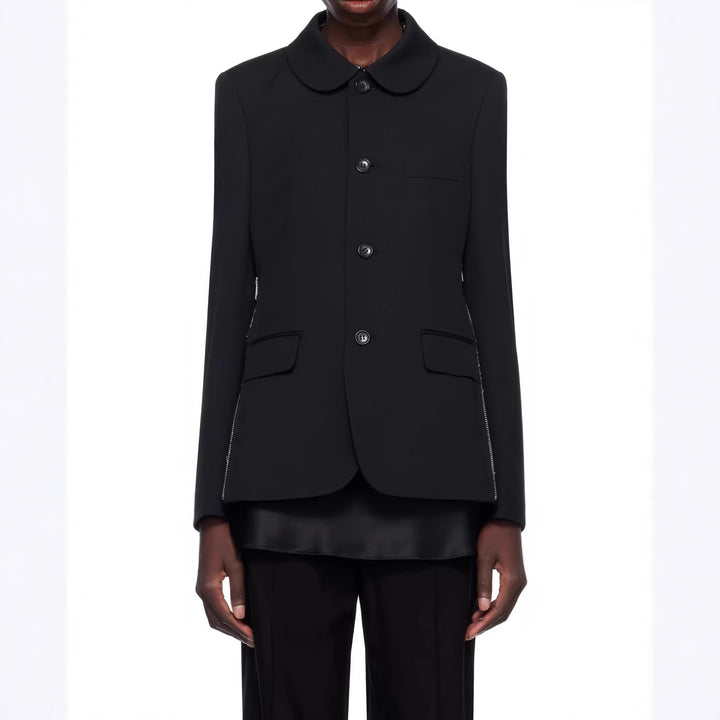 Damen Blazerjacke mit rundem Bubikragen, seitlichen Metallreißverschlüssen und Pattentaschen Drune