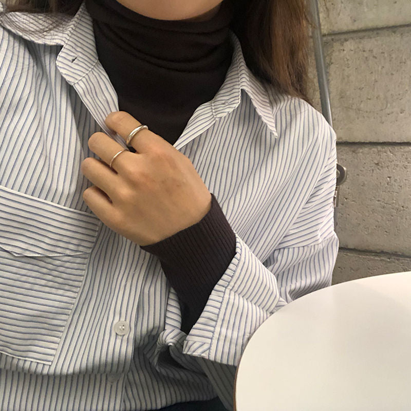 Damen modische Langarmbluse mit Streifen Drune