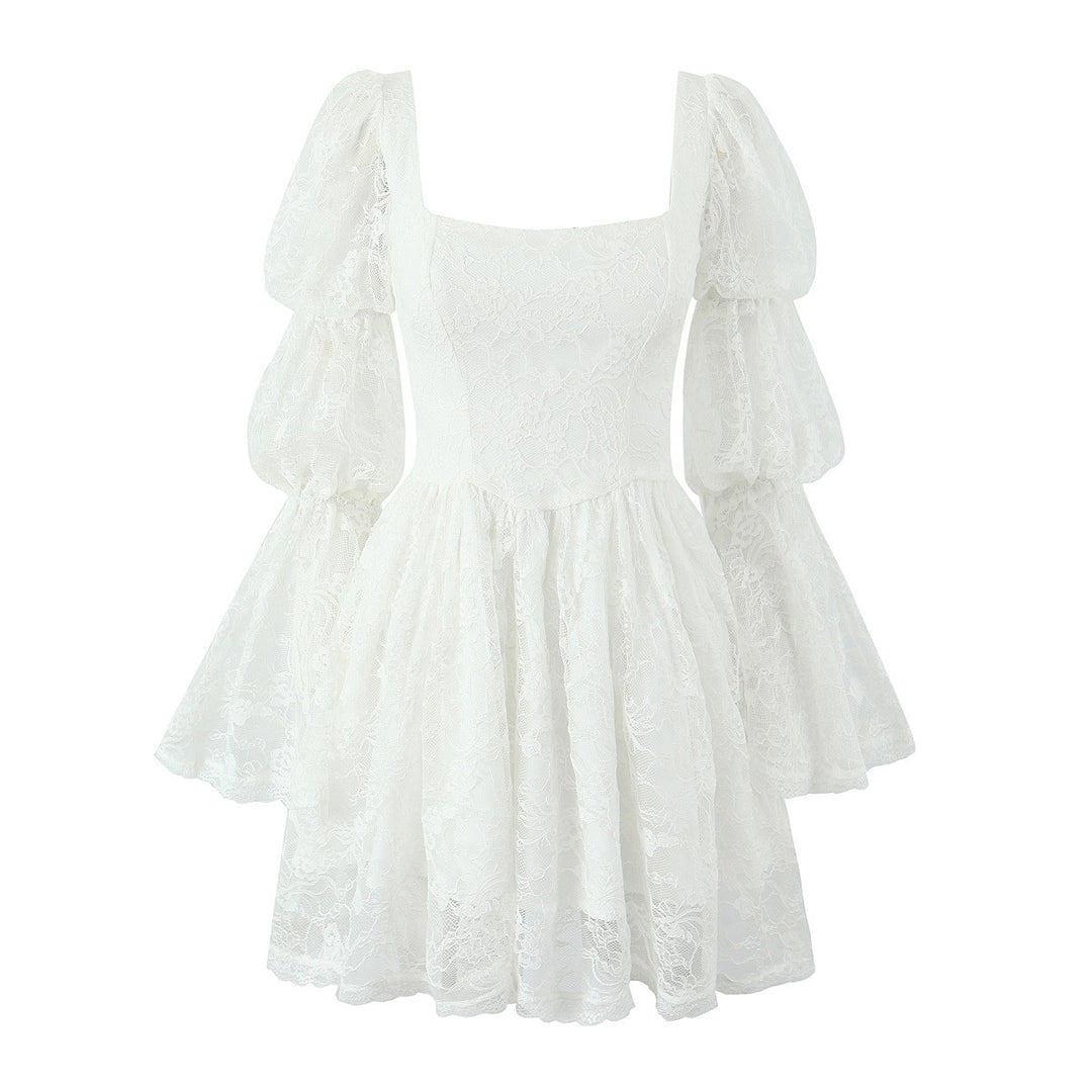 Damen luftiges Spitzenkleid mit voluminösen Puffärmeln Drune