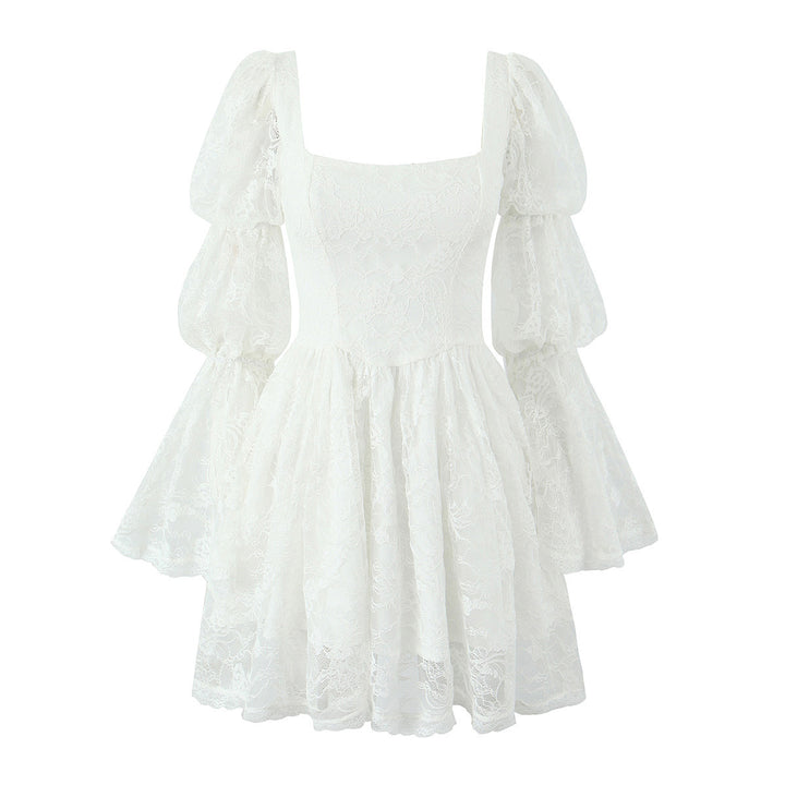 Damen luftiges Spitzenkleid mit voluminösen Puffärmeln Drune