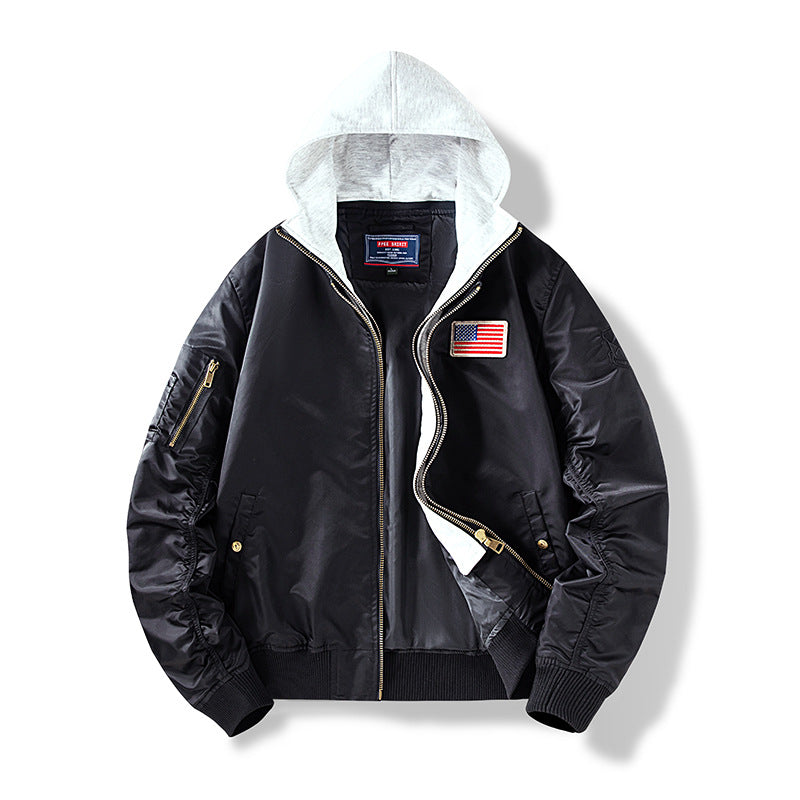 Herren Nylon‑Bomberjacke mit integrierter Sweatkapuze und Ärmel‑Utility‑Tasche Drune