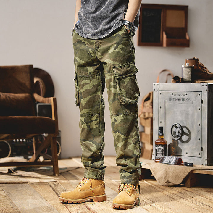 Herren Camouflage-Utility-Cargohose mit Mehrfachklappentaschen, Kniepaneelen und Kordelabschluss Drune