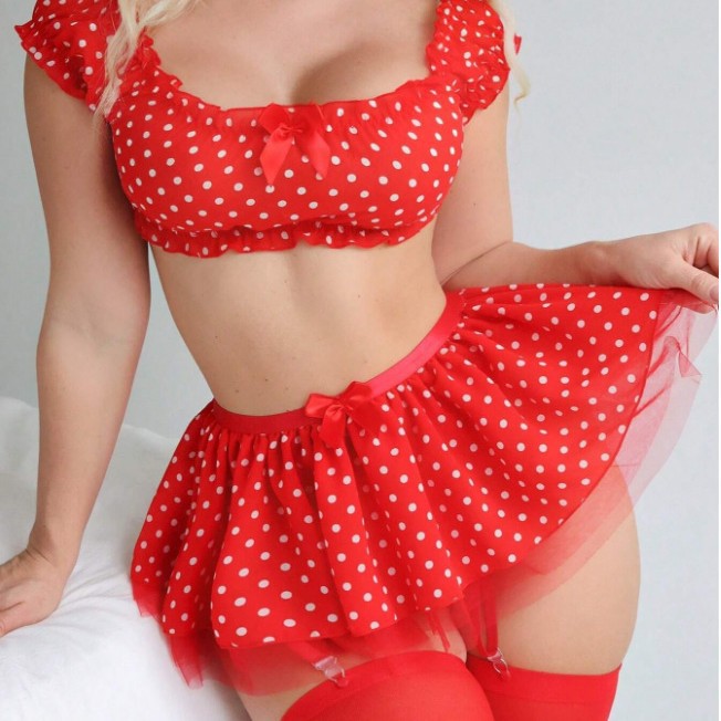 Damen Polka Dot Off-Shoulder Unterwäsche Set Drune
