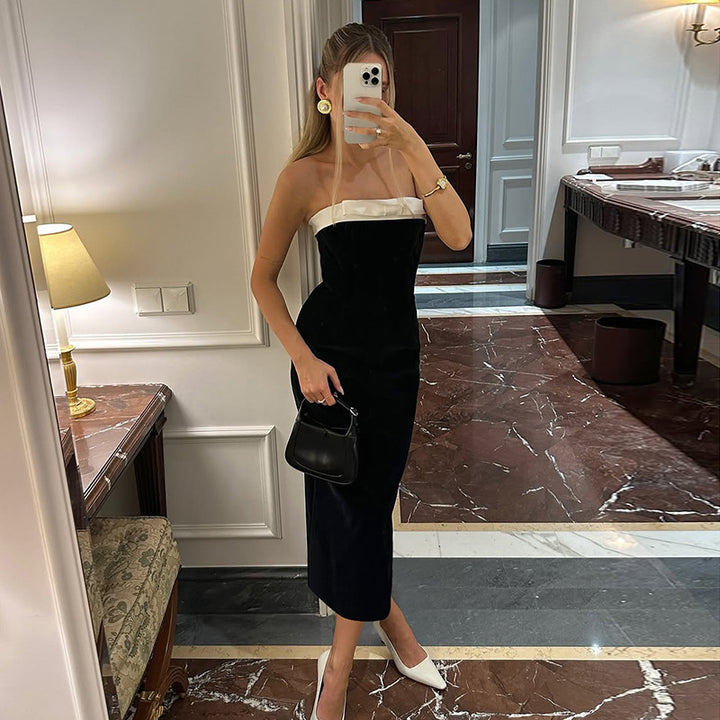 Damen Elegantes Maxi-Kleid mit schulterfreiem Oberteil und raffinierten Details Drune