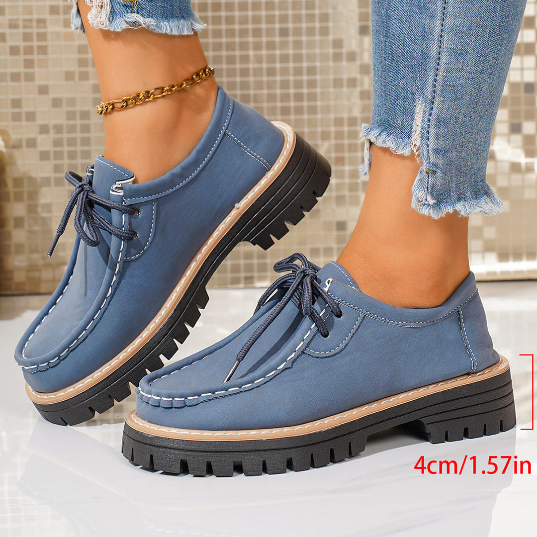 Damen elegante Derby-Schnürer aus Lederimitat mit Mokassinnaht und grober Profilsohle Drune