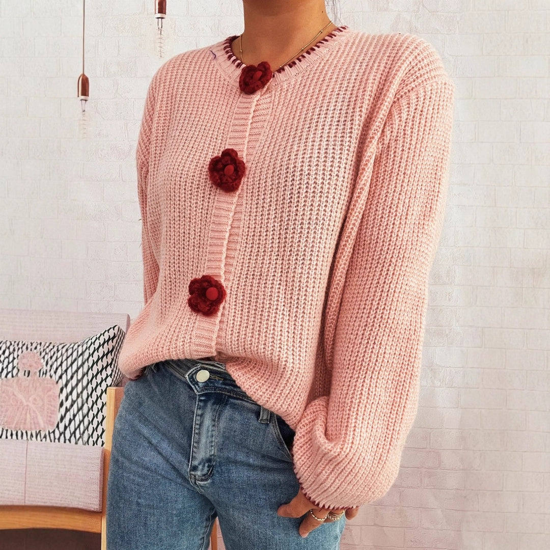 Damen Strickjacke mit floralen Knopfdetails und lässigem Schnitt Drune