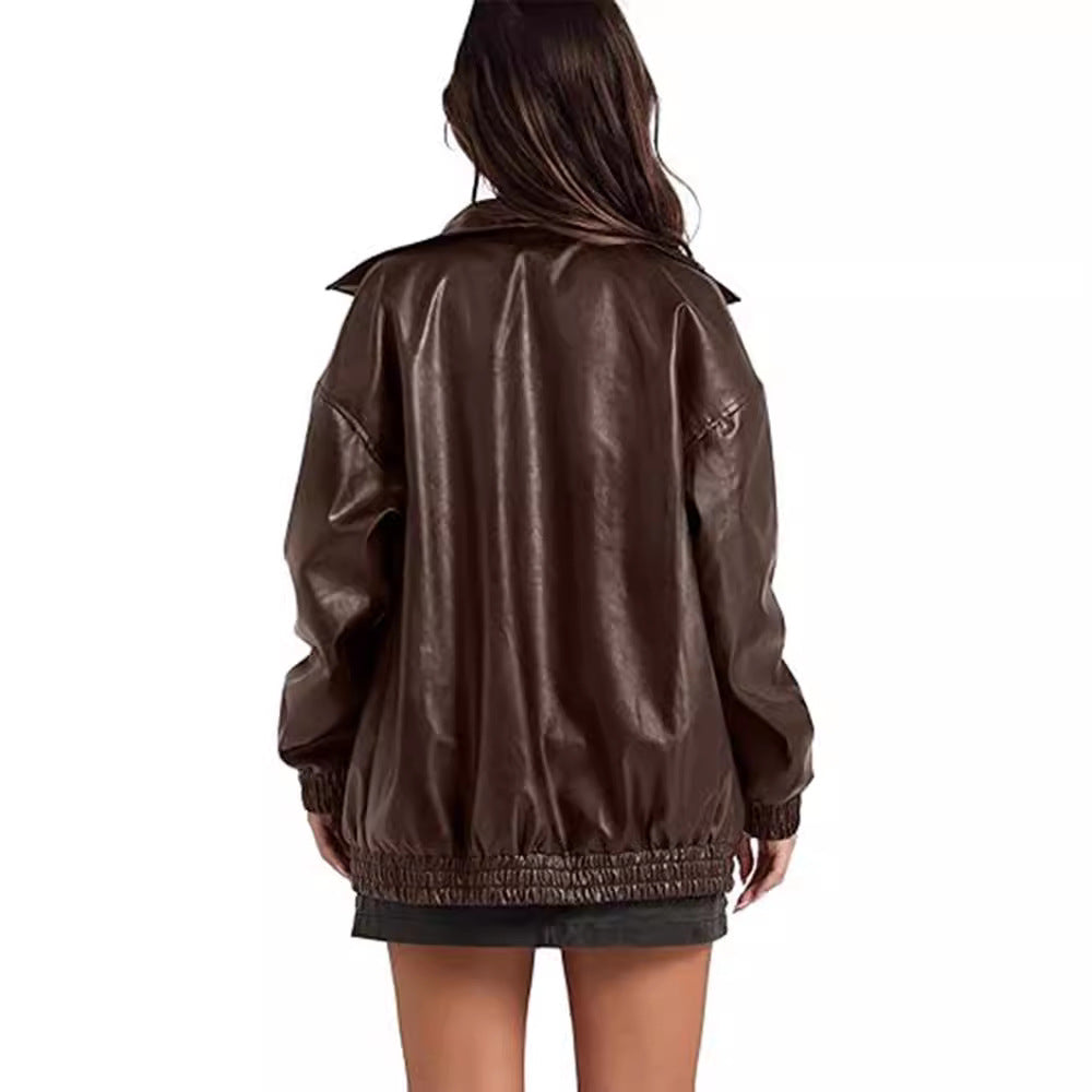 Damen Lässige Oversized-Jacke mit elastischen Bündchen und praktischen Taschen Drune