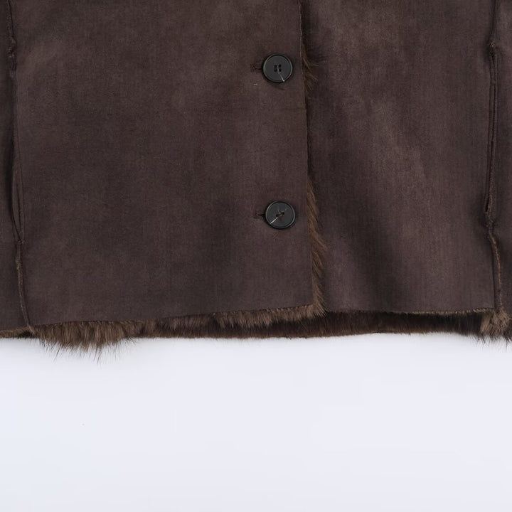 Damen modische Kunstlederjacke mit luxuriösem Teddyfutter Drune