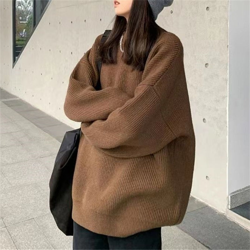 Damen lässiger Strickpullover mit feiner Rippenstruktur und bequemen langen Ärmeln Drune