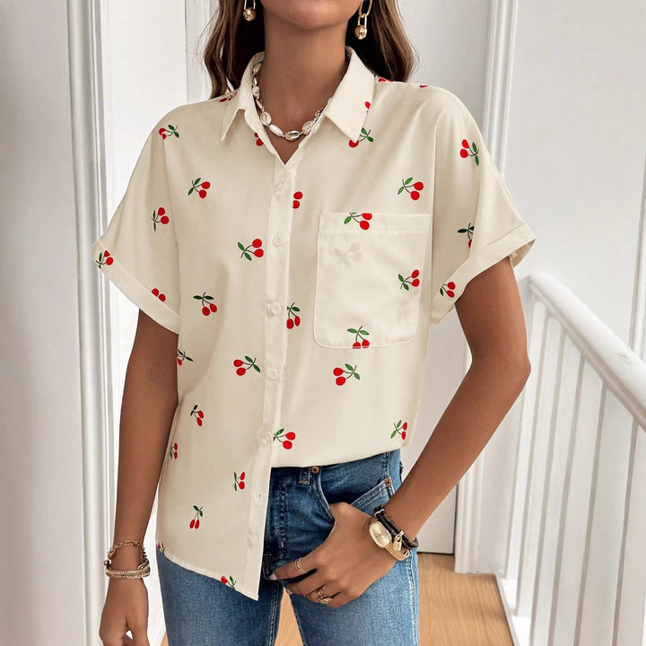 Damen Bluse mit frischem Kirschmuster und lässigem Schnitt Drune