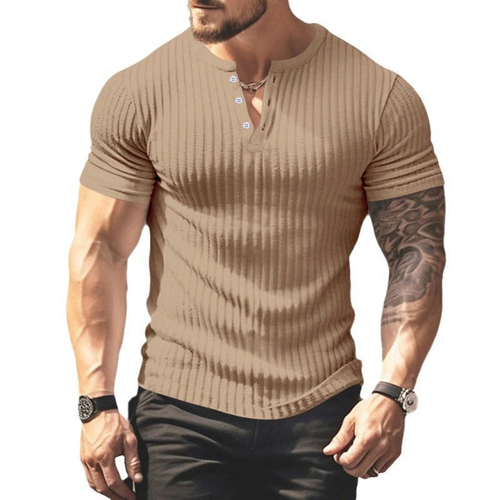 Herren kurzärmeliges Henley-T-Shirt mit strukturiertem Rippdesign und praktischem Knopfverschluss Drune