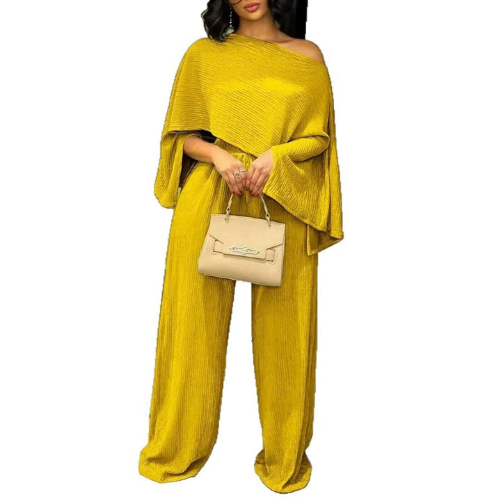 Damen Zweiteiliges Strukturiertes Loungewear‑Set mit Cropped‑Capeoberteil und Maxirock mit Seitenschlitz Drune
