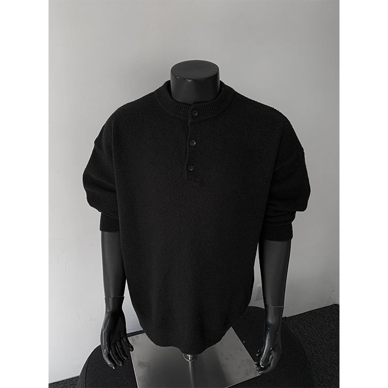 Herren Oversize-Strickpullover mit Henley-Kragen und Halbknopfleiste Drune