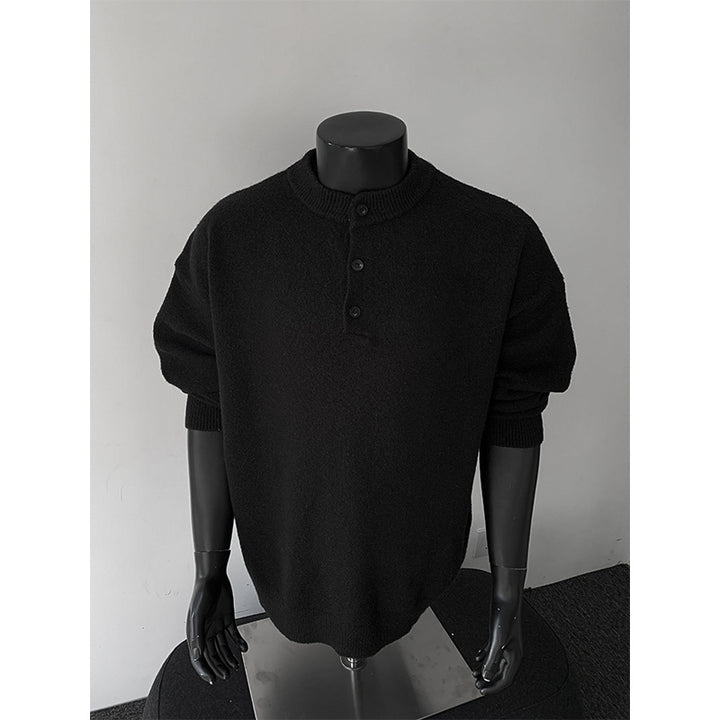 Herren Oversize-Strickpullover mit Henley-Kragen und Halbknopfleiste Drune