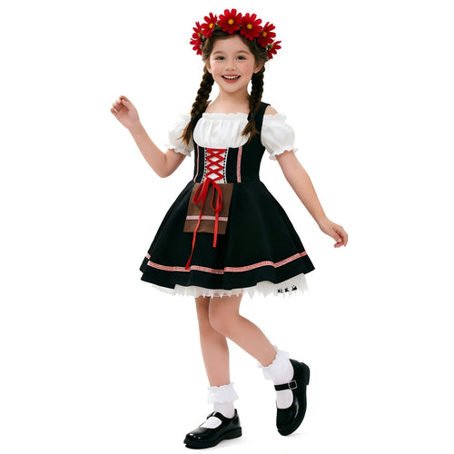 Damen nan traditionelles Dirndlkleid für Mädchen mit geschnürtem Mieder und dekorativer Schürze Drune