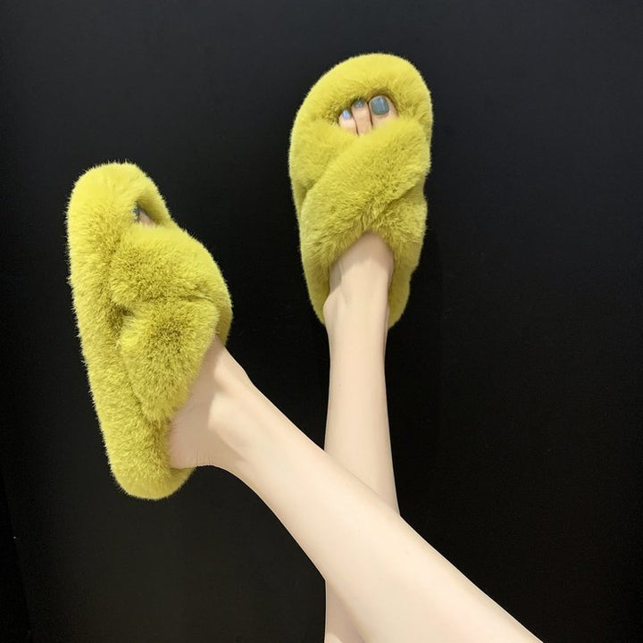 Damen Flauschige Hausschlappen mit gewendeten Riemen und ergonomischem Fußbett Drune