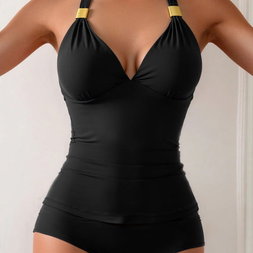 Damen Eleganter Tankini mit Halterneck und Goldakzenten Drune