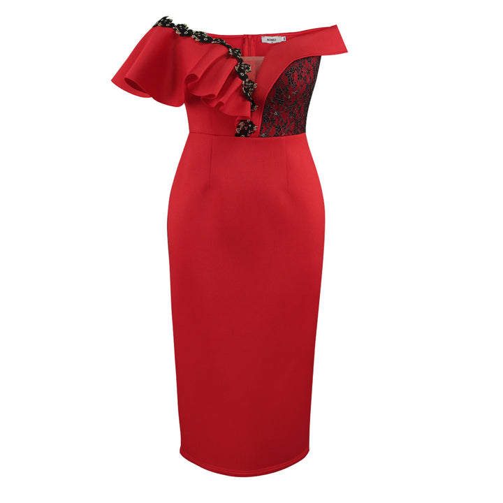 Damen Elegantes Figurbetontes Kleid mit asymmetrischem Design und Rüschendetails Drune