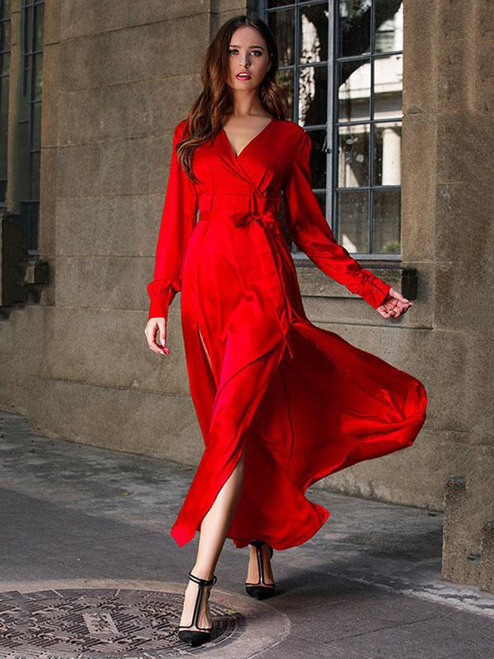 Damen Maxikleid mit schickem Wickeldesign und raffinierten Seitenschlitzen Drune