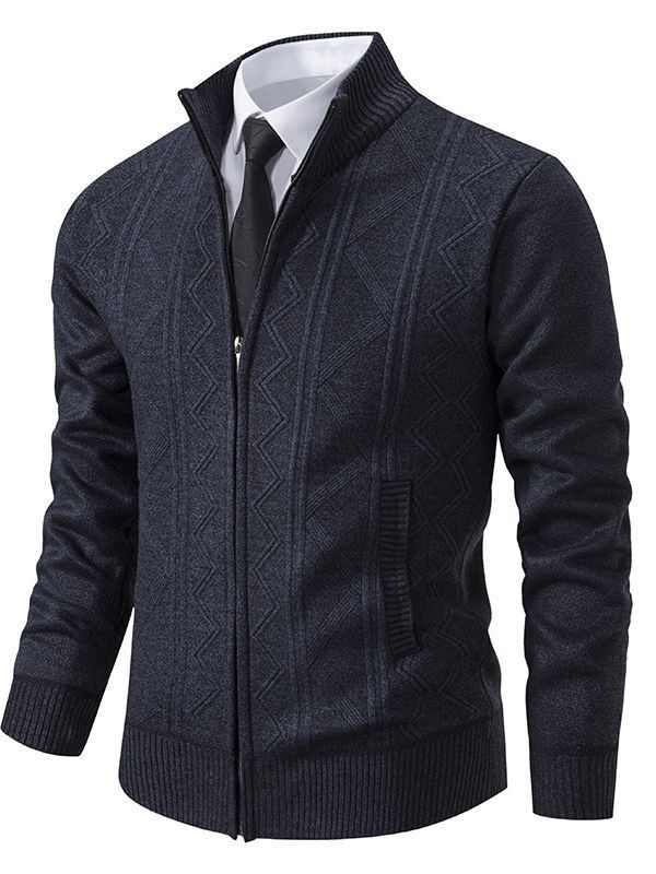 Herren modische Strickjacke mit strukturiertem Zopfdesign und hoher Stehkragen Drune