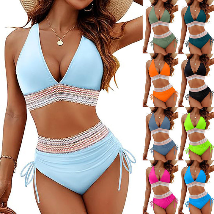 Damen Bikini-Set mit hoch tailliertem Slip und sportlichen Akzenten Drune