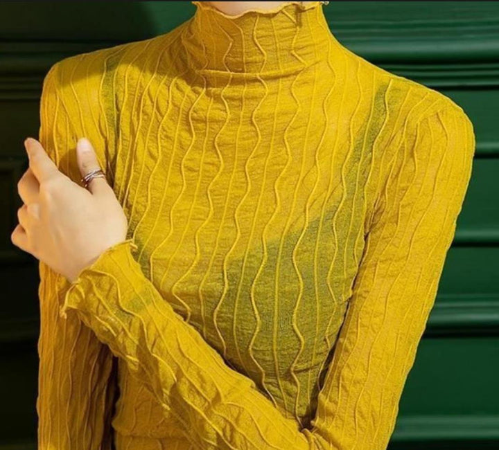 Damen Elegantes Oberteil mit wellenförmigem Muster und hohem Kragen Drune
