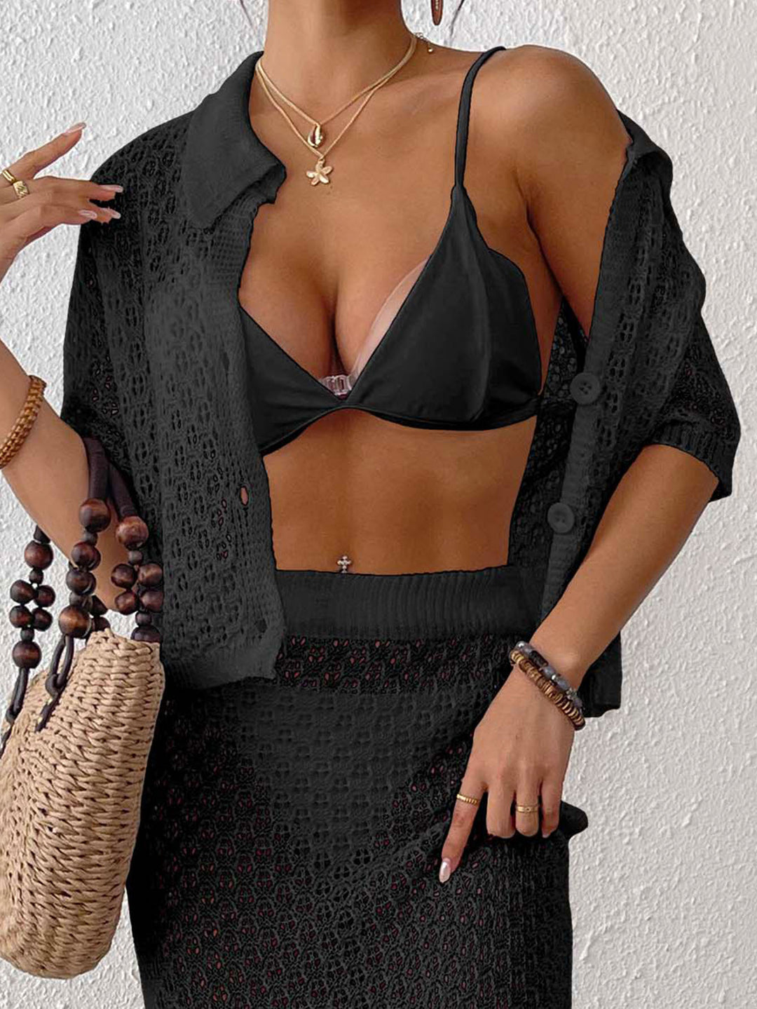 Damen lässiger Häkel-Overal mit Knopfdesign Drune